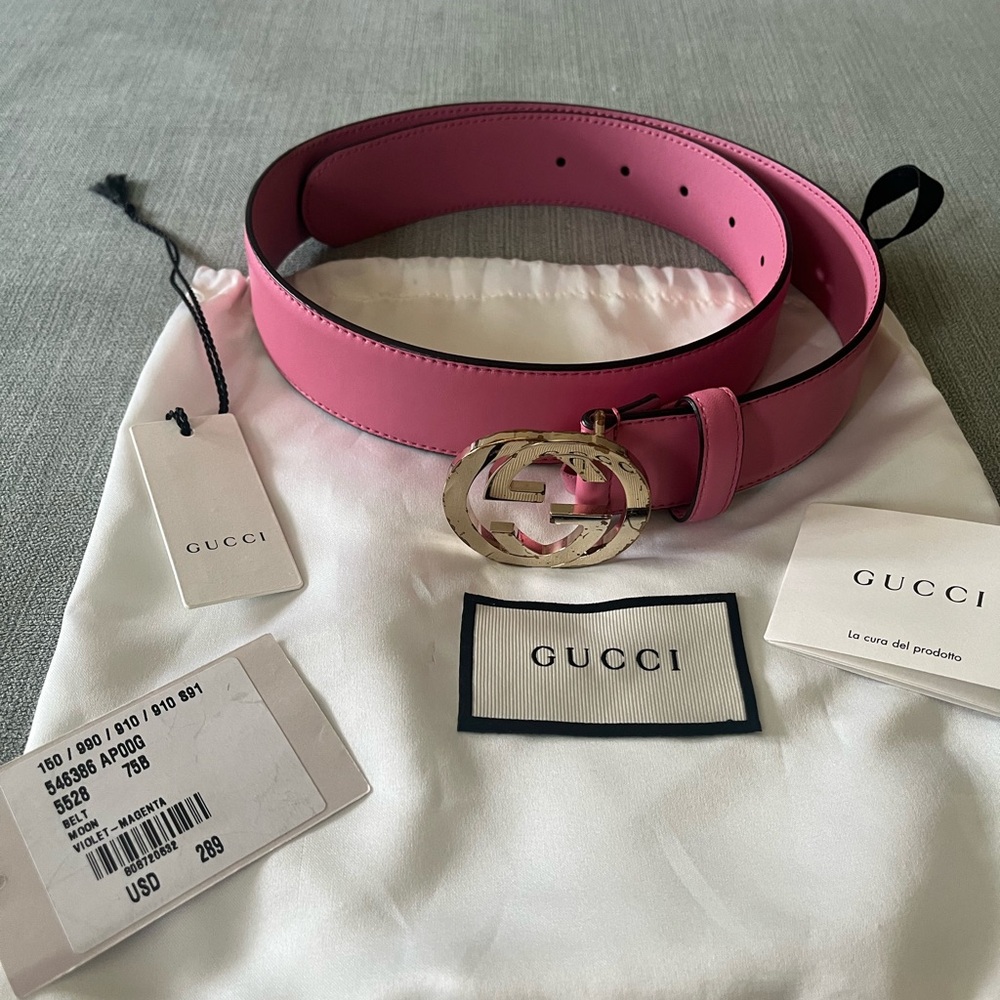 Gucci Pink and Gold Belt with GG Buckle.  💯% AUTHENTIC! In great condition.